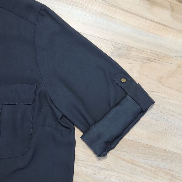 🔹️H&M Black Mandarin Neck Button-up Blouse w/Pockets Size 10 - Picture 7 of 11